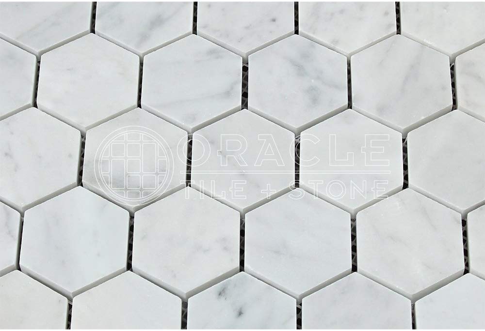 Tilefornia Italian Carrara White Marble 2" Hexagon Mosaic Tile Polished/Honed - Tilefornia