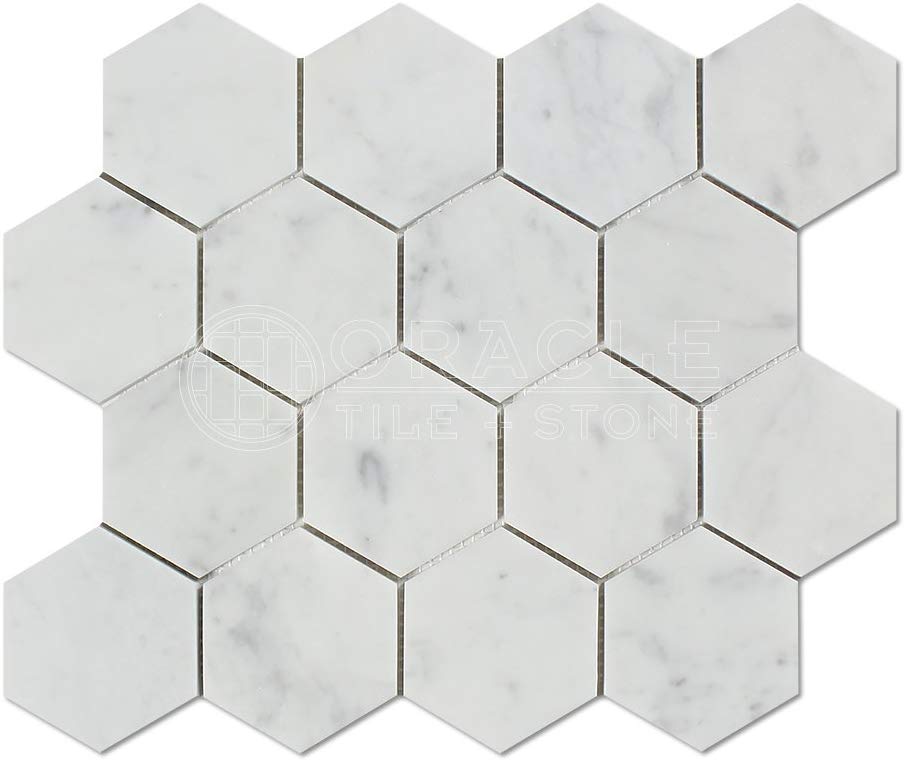 Tilefornia Italian Carrara White Marble 3" Hexagon Mosaic Tile Polished/Honed - Tilefornia
