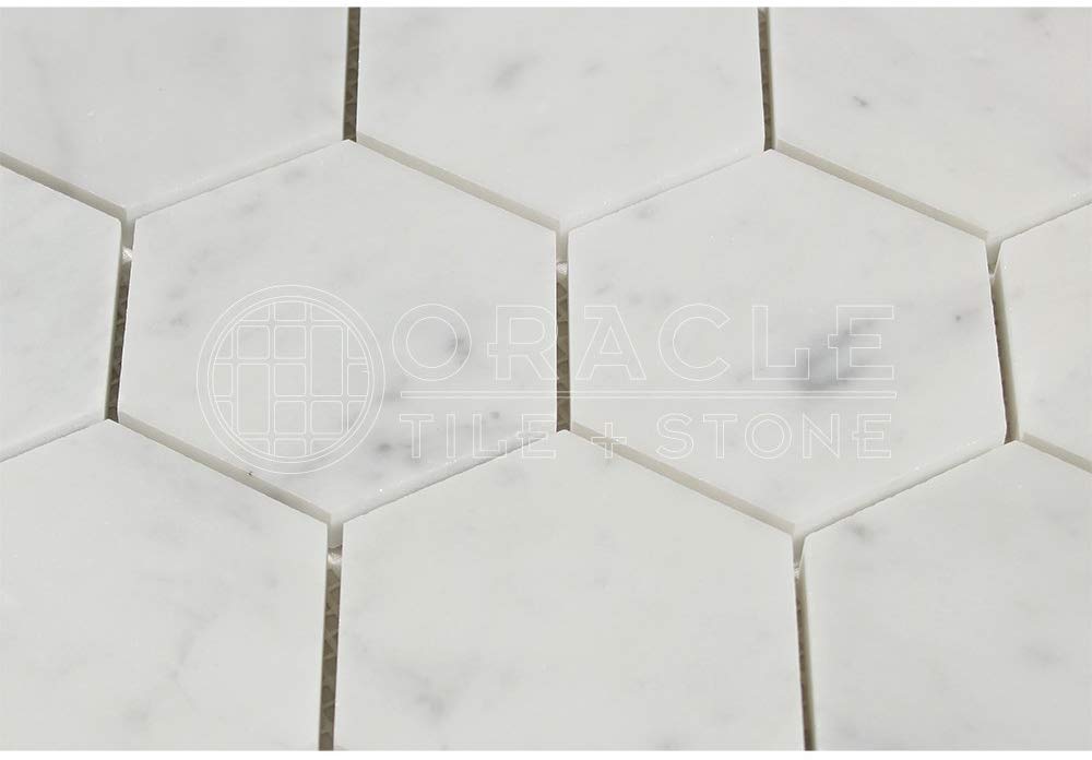 Tilefornia Italian Carrara White Marble 3" Hexagon Mosaic Tile Polished/Honed - Tilefornia