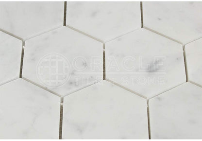 Tilefornia Italian Carrara White Marble 3" Hexagon Mosaic Tile Polished/Honed - Tilefornia