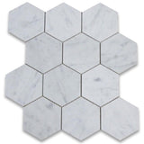 Tilefornia Italian Carrara White Marble 5" Hexagon Mosaic Tile Polished/Honed - Tilefornia