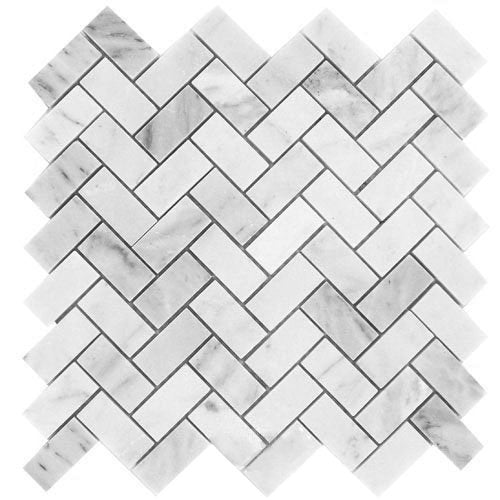 CARRARA VENATO HERRINGBONE 1X2" MOSAIC MARBLE TILE - Tilefornia