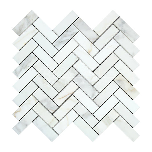 Calacatta Gold (Italian Calcutta) Marble 1 X 3 Herringbone Mosaic Tile, Honed - Tilefornia