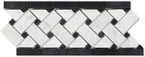 Carrara White Italian (Bianco Carrara) Marble Basketweave Border Mosaic Tile with Black Marble Dots, Polished - Tilefornia