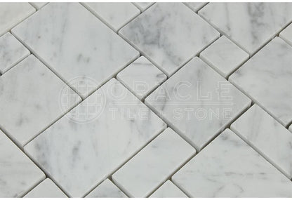 Carrara White Italian (Bianco Carrara) Marble Mini-Versailles Pattern Mosaic Tile, Polished - Tilefornia