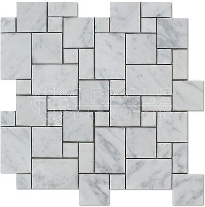 Carrara White Italian (Bianco Carrara) Marble Mini-Versailles Pattern Mosaic Tile, Honed - Tilefornia