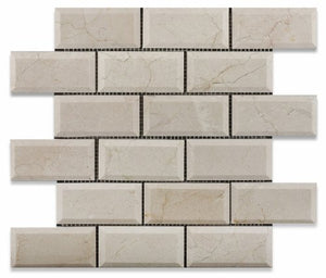 Crema Marfil Marble Polished Beveled 2 X 4 Brick Mosaic Tile - Lot of 50 sq. ft. - Tilefornia
