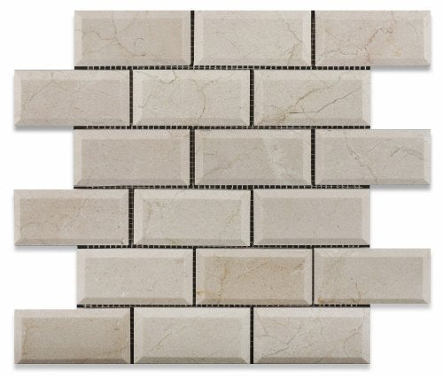 Crema Marfil Marble Polished Beveled 2 X 4 Brick Mosaic Tile - Box of 5 sq. ft. - Tilefornia