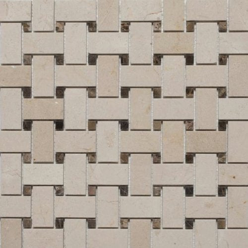 Crema Marfil Basketweave with Dark Emperador Dot Polished Finished - Tilefornia