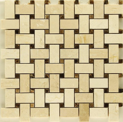 Crema Marfil Marble Mosaic Tile with Emperador, Natural