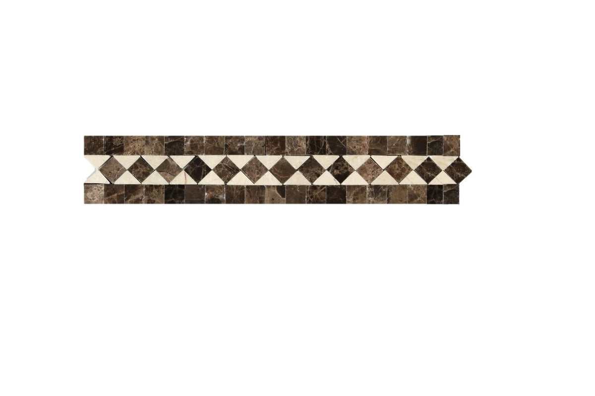Emperador Dark Spanish Marble BIAS Border with Crema Marfil Marble Dots, Polished - Tilefornia