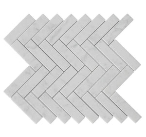 Tilefornia Italian Carrara White Marble Herringbone 1"X4" Mosaic Tile Polished/Honed - Tilefornia