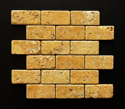 Gold Travertine Mosaic Tile 2x4, Tumbled
