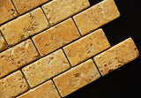 Gold Yellow Tumble Travertine 2x4 Tiles on 12x12 sheets for Backsplash, Shower Walls, Bathroom Floors - Tilefornia