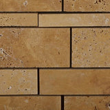 Gold / Yellow Travertine Honed Random - Strip Mosaic Tiles - Tilefornia