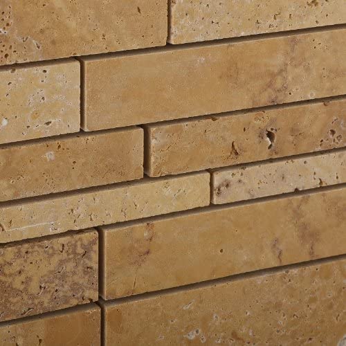 Gold / Yellow Travertine Honed Random Strip Mosaic Tile - 6" X 6" Sample - Tilefornia