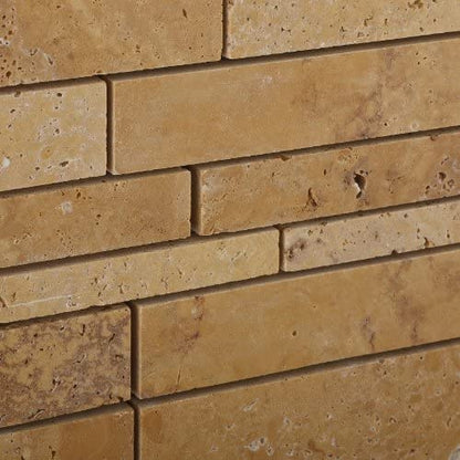 Gold / Yellow Travertine Honed Random - Strip Mosaic Tiles - Tilefornia