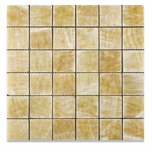 Honey Onyx 2 x 2 Polished Mosaic Tile meshed on 12 x 12 sheet - Tilefornia