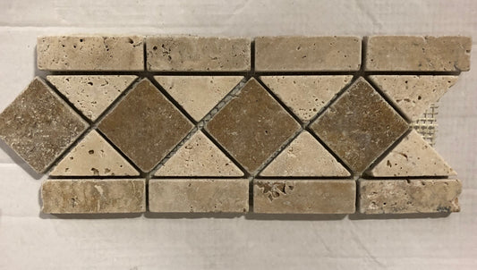 Noce & Ivory Travertine Tumbled Trojan Border / Listello - Box of 60 pcs.for Roy Cervantes - Tilefornia