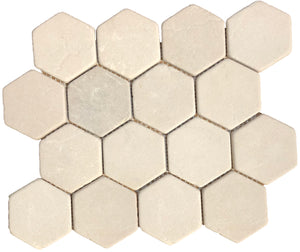 Crema Marfil 3" Hexagon Tumbled Mosaic Tile - Tilefornia