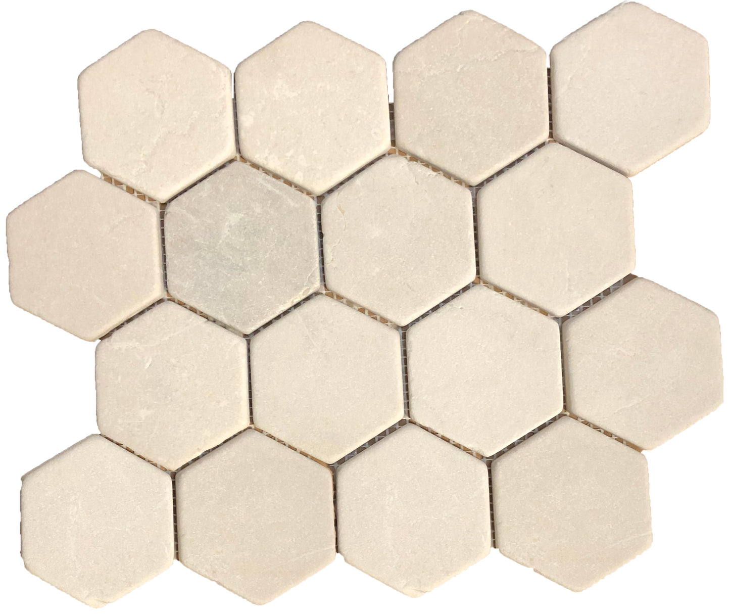 Crema Marfil 3" Hexagon Tumbled Mosaic Tile set of 3 sheets - Tilefornia