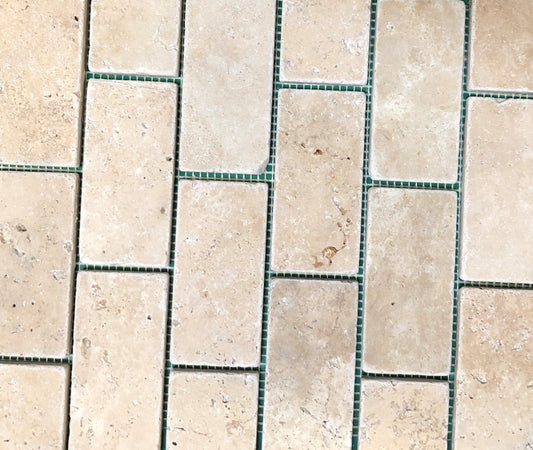 WALNUT Travertine 2 X 4 Tumbled Brick Mosaic Tile - Tilefornia