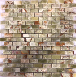 Multi Green Onyx Polished 5/8" X 1 1/8" Mini Brick Mosaic Tile on Mesh - Box of 5 sq. ft. - Tilefornia