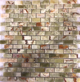 Multi Green Onyx Polished 5/8" X 1 1/8" Mini Brick Mosaic Tile on Mesh - 6" X 6" Sample - Tilefornia