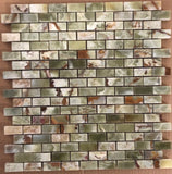 Multi Green Onyx Polished 5/8" X 1 1/8" Mini Brick Mosaic Tile on Mesh - Lot of 50 sq. ft. - Tilefornia
