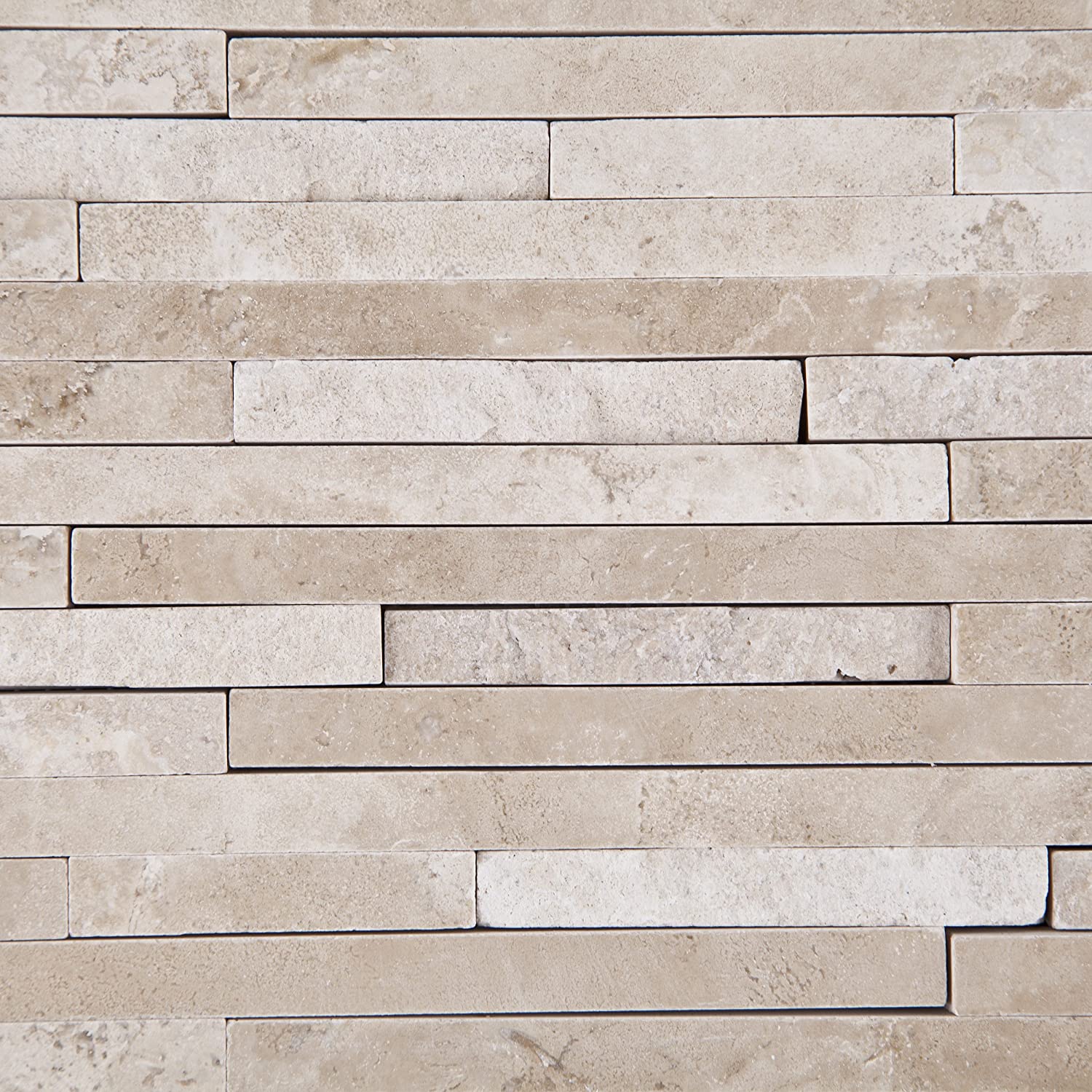 Durango Cream (Paredon) Travertine Polished & Split-faced Random-Strip Mosaic Tile - Lot of 50 Sheets - Tilefornia