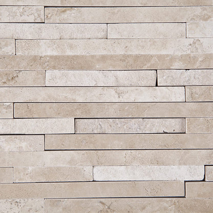 Durango Cream (Paredon) Travertine Polished & Split-faced Random-Strip Mosaic Tile - Lot of 50 Sheets - Tilefornia