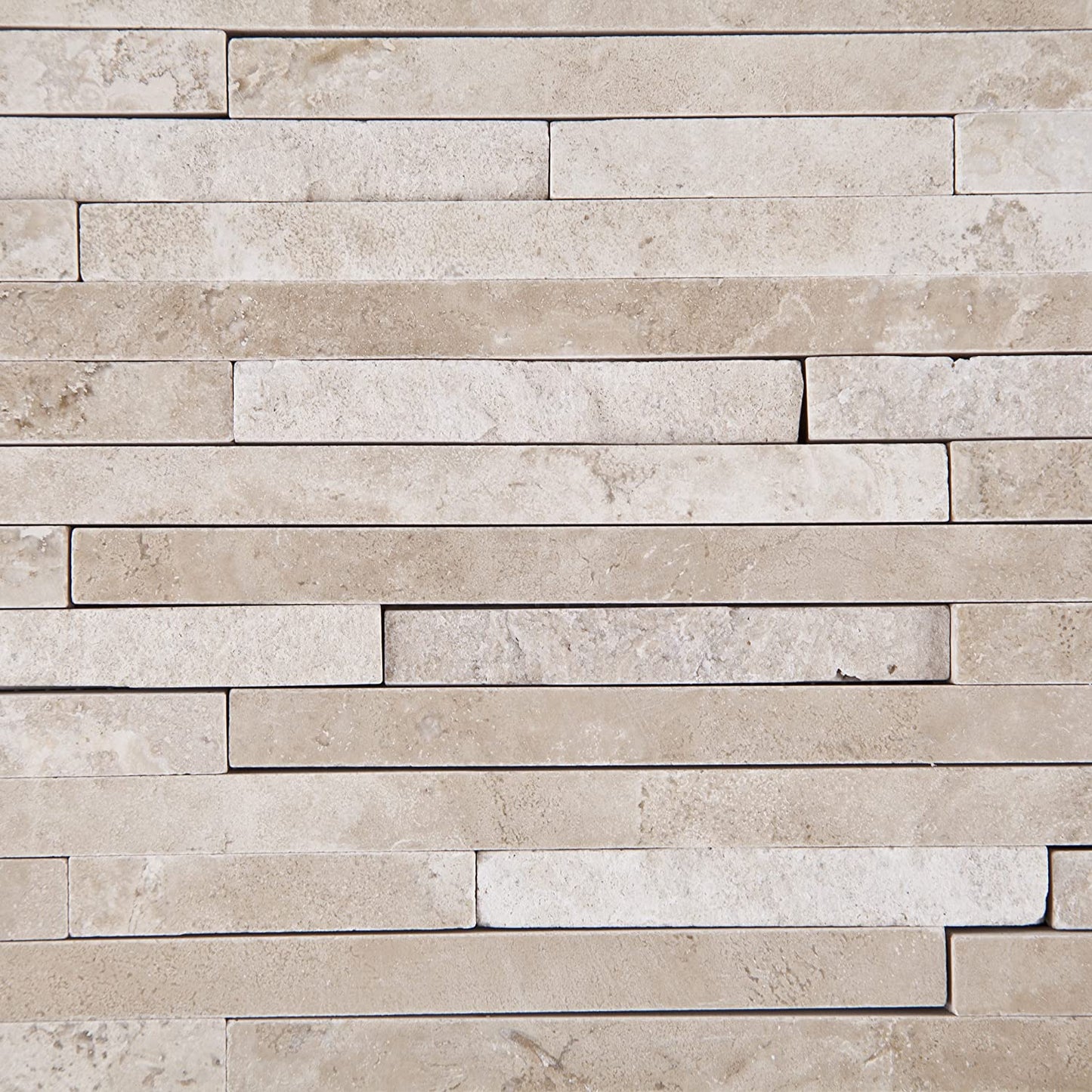 Durango Cream (Paredon) Travertine Polished & Split-faced Random-Strip Mosaic Tile - Sample Piece - Tilefornia
