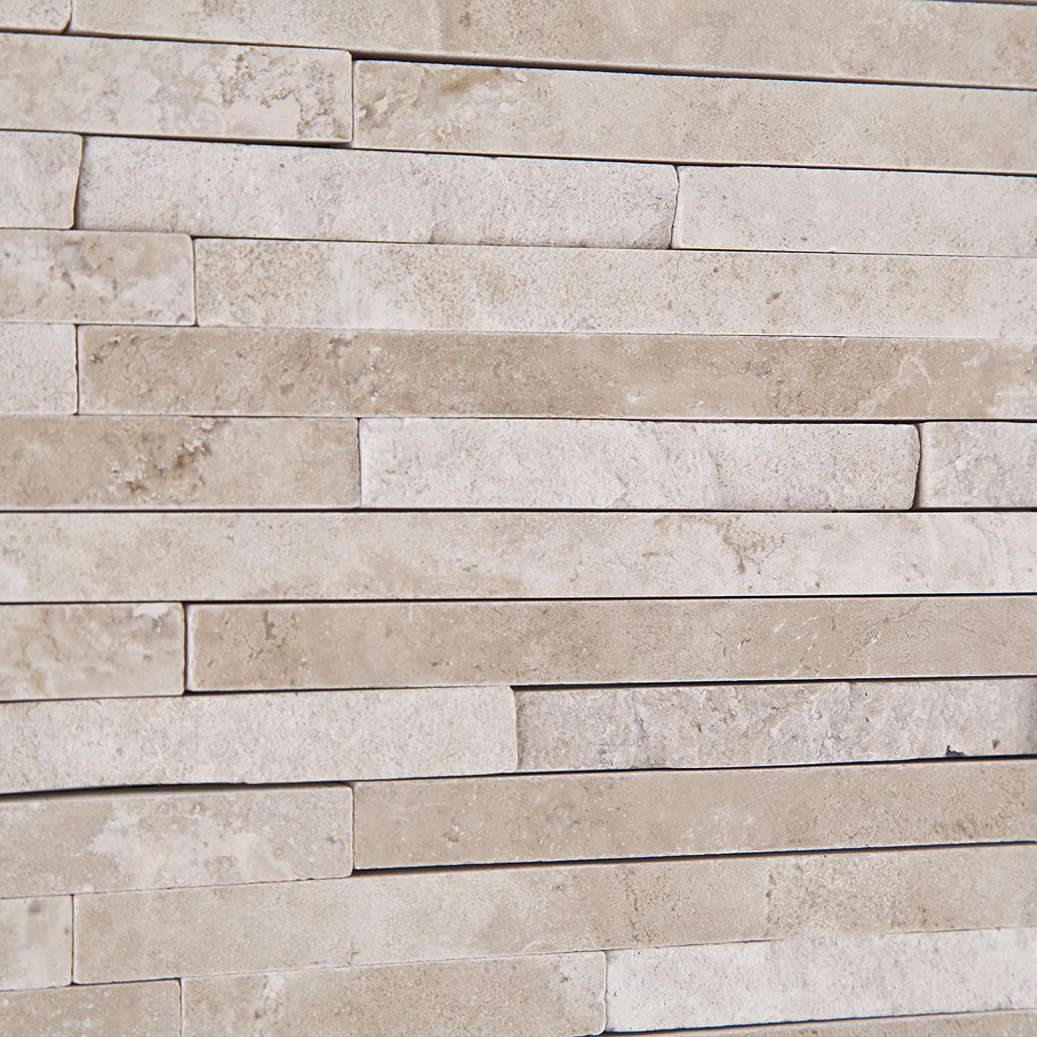 Durango Cream (Paredon) Travertine Polished & Split-faced Random-Strip Mosaic Tile - Box of 5 Sheets - Tilefornia