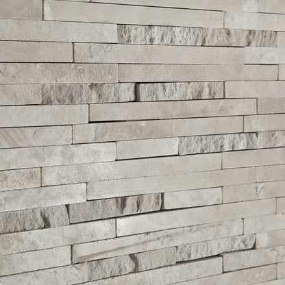 Durango Cream (Paredon) Travertine Polished & Split-faced Random-Strip Mosaic Tile - Sample Piece - Tilefornia