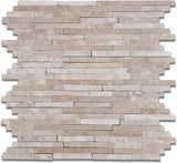 Durango Cream (Paredon) Travertine Polished & Split-faced Random-Strip Mosaic Tile - Lot of 50 Sheets - Tilefornia