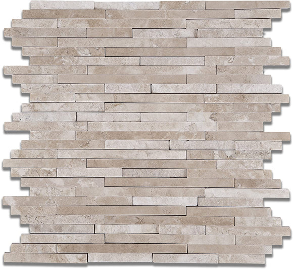 Durango Cream (Paredon) Travertine Polished & Split-faced Random-Strip Mosaic Tile - Sample Piece - Tilefornia