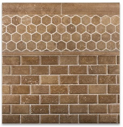 Noce Travertine Honed 2 1/2 X 12 OG-2 Chair Rail Liner Trim - Lot of 50 pcs. - Tilefornia