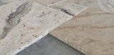 Philadelphia Travertine Versailles French Pattern Tiles, Brushed and Chiseled (Small Sample) - Tilefornia