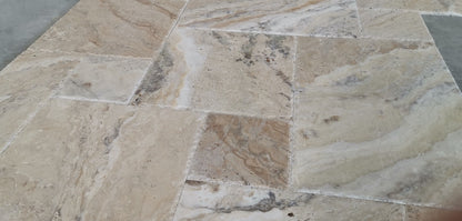 Philadelphia Travertine Versailles French Pattern Tiles, Brushed and Chiseled (Lot of 416 Sq. Ft.) - Tilefornia
