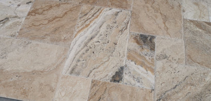 Philadelphia Travertine Versailles French Pattern Tiles, Brushed and Chiseled (Lot of 416 Sq. Ft.) - Tilefornia