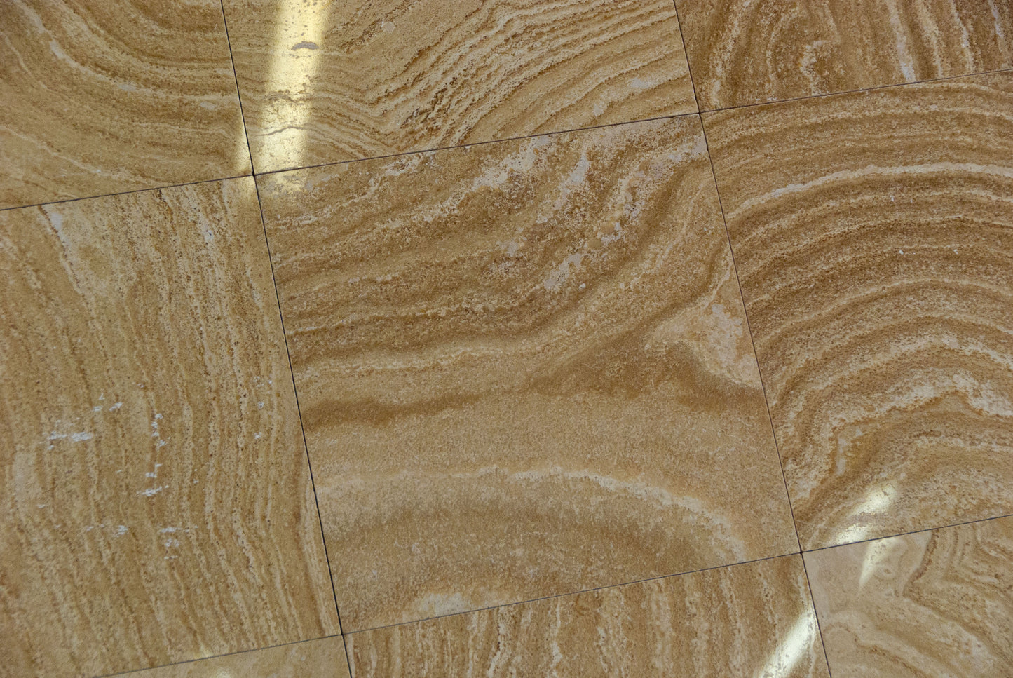 Walnut Travertine VEIN CUT 18X18 Filled and POLISHED Tiles (LOT of 160 PCS. (360 SQ. FT.)) - Tilefornia