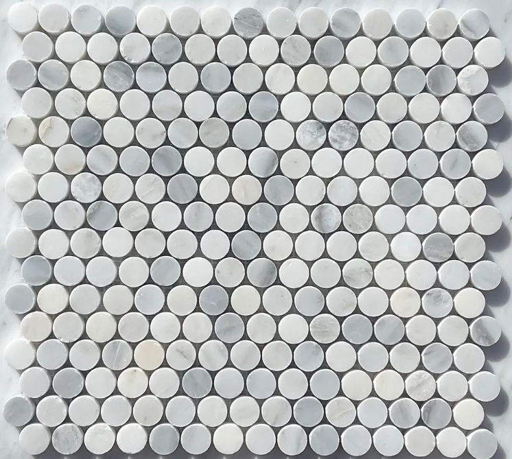 Oriental White (Eastern White) Marble Penny Round Mosaic Tile - Tilefornia