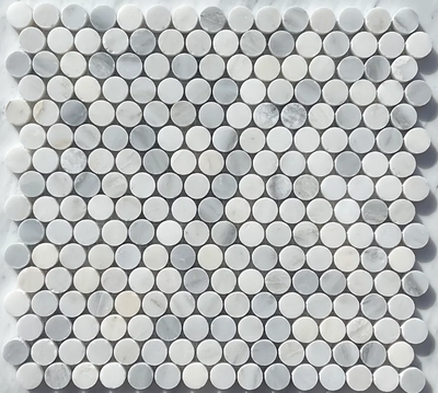 Oriental White Marble Penny Round Mosaic Tile, Polished