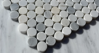Oriental White (Eastern White) Marble Penny Round Mosaic Tile - Tilefornia