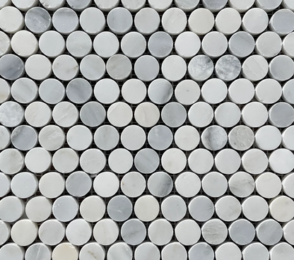 Oriental White (Eastern White) Marble Penny Round Mosaic Tile - Tilefornia