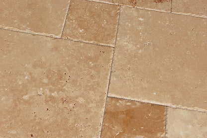 Warm Walnut Travertine Versailles French Pattern Premium Quality Field Tiles, Brushed and Chiseled (LOT of 504 SQ. FT. ( 63 BUNDLES )) - Tilefornia