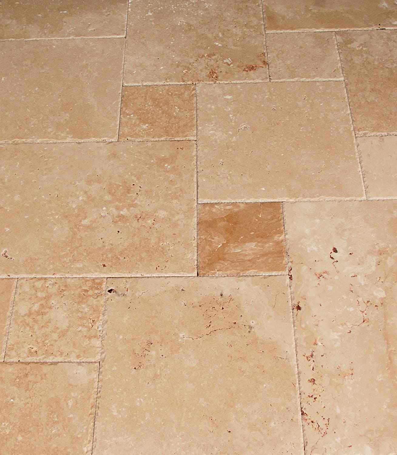 Warm Walnut Travertine Versailles French Pattern Premium Quality Field Tiles, Brushed and Chiseled (LOT of 504 SQ. FT. ( 63 BUNDLES )) - Tilefornia