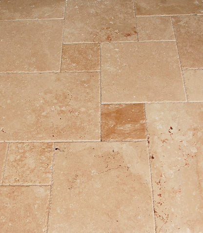 Warm Walnut Travertine Versailles French Pattern Premium Quality Field Tiles, Brushed and Chiseled (LOT of 504 SQ. FT. ( 63 BUNDLES )) - Tilefornia