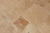 Warm Walnut Travertine Versailles French Pattern Premium Quality Field Tiles, Brushed and Chiseled (LOT of 88 SQ. FT. ( 11 BUNDLES )) - Tilefornia