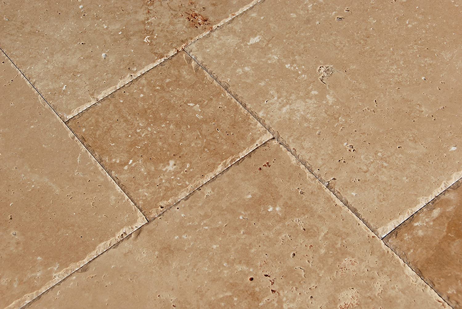 Warm Walnut Travertine Versailles French Pattern Premium Quality Field Tiles, Brushed and Chiseled (LOT of 88 SQ. FT. ( 11 BUNDLES )) - Tilefornia